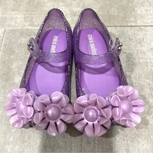 Mini Melissa Lavender Glitter Flower Shoes